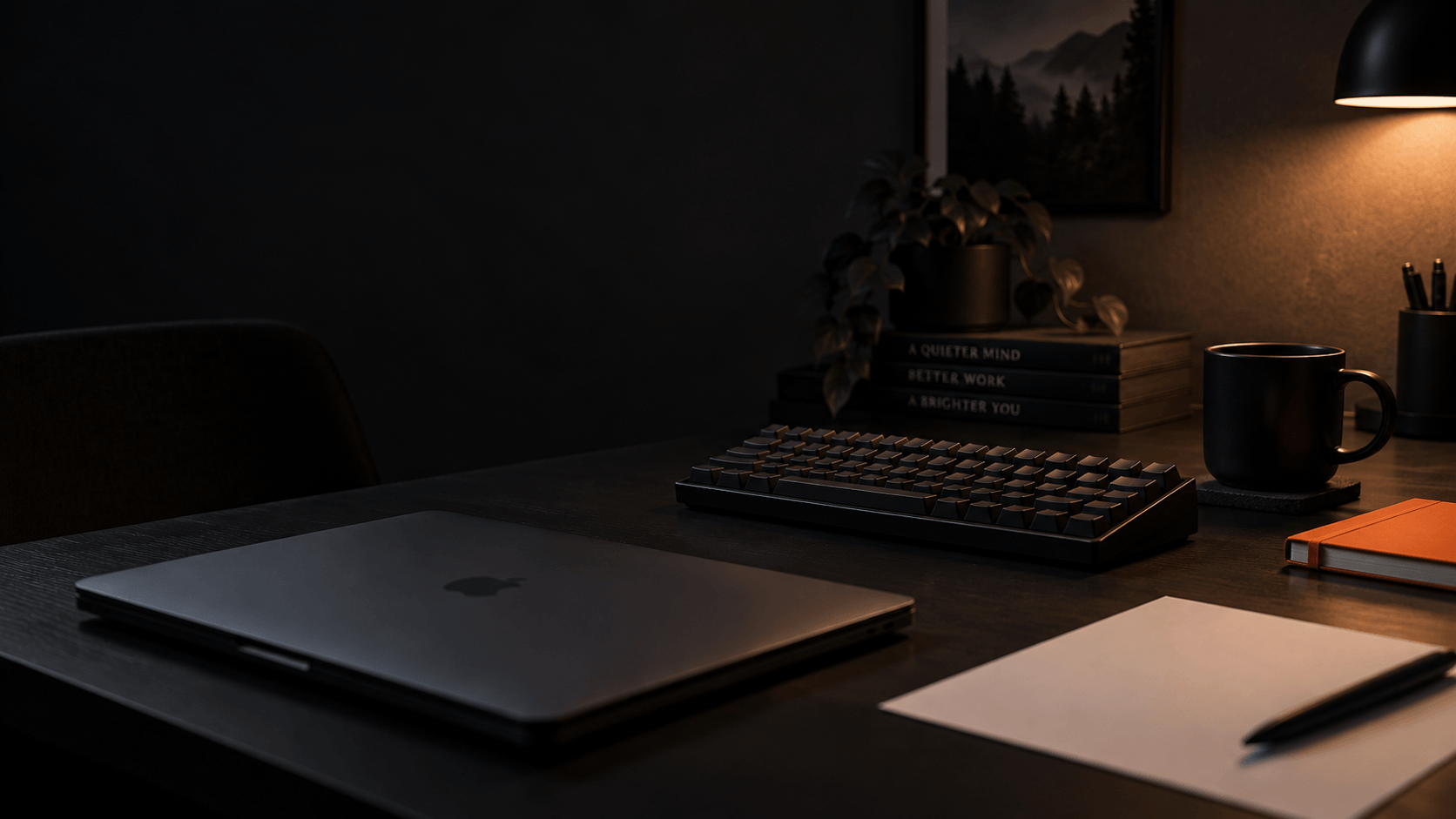 Dark studio desk at night